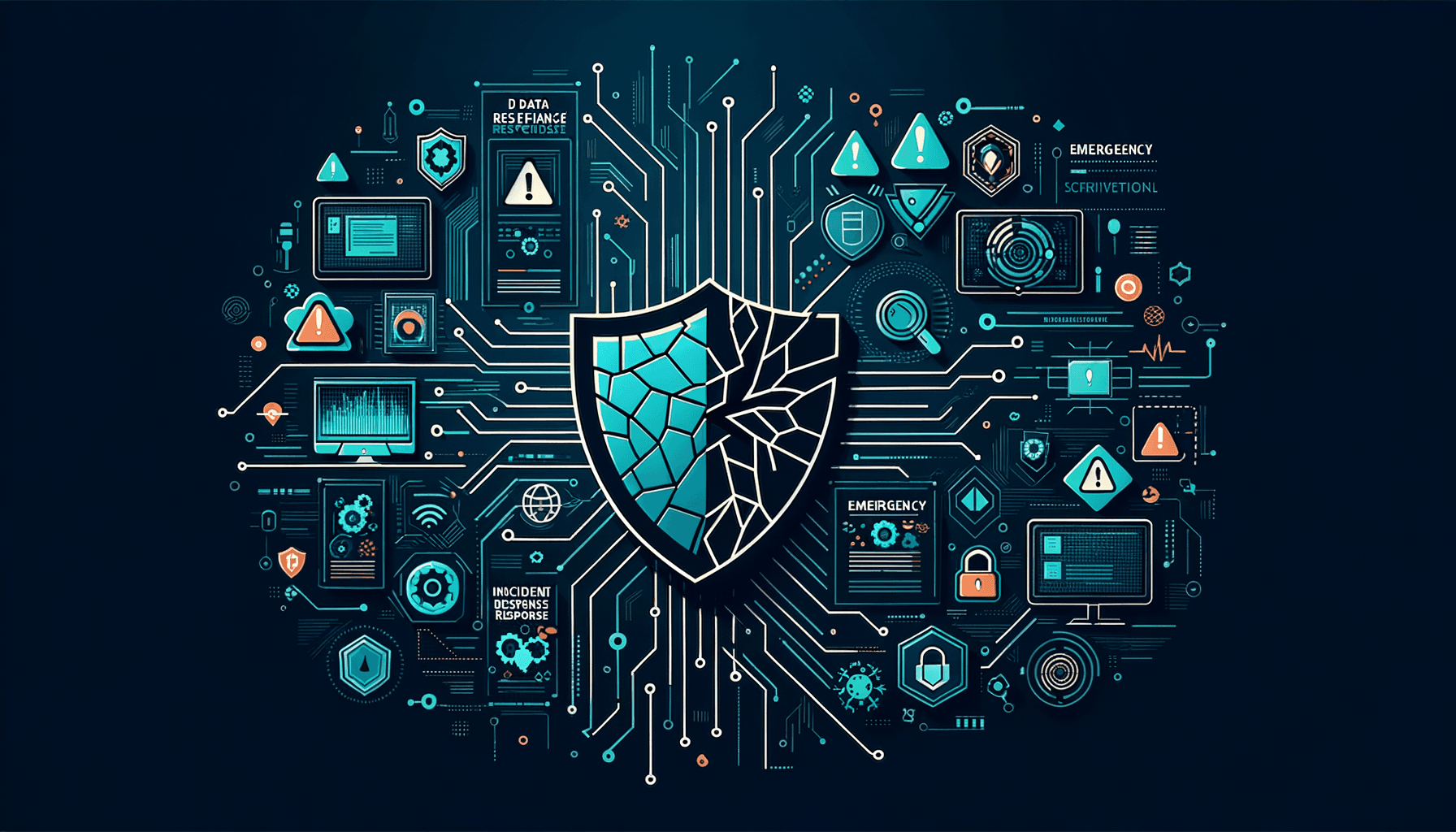 Cracked digital shield being repaired with incident response workflow and recovery process